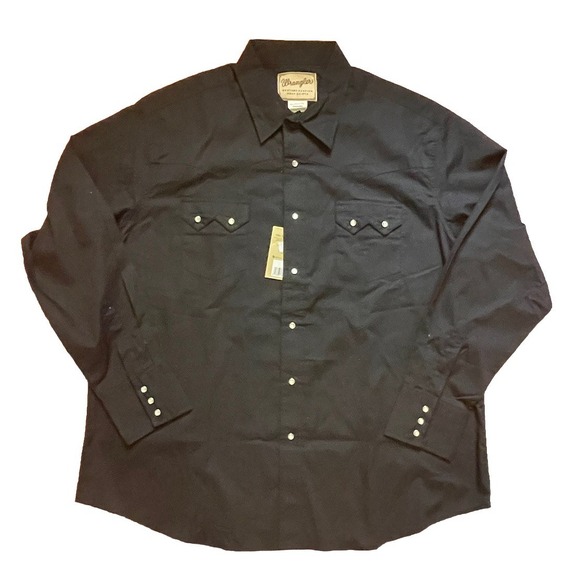 Wrangler Western Shirt Mens XXL Black Long Sleeve Pearl Snap Cowboy Rodeo - Picture 1 of 5